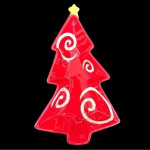 Foreside Christmas Tree Serving Platter Red/White with a Star EUC